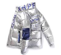 LYHY Herren Daunenjacke,Glänzende Winterjacke Männer Casual Thicken Warm Stand Kragen Parka Outwear Wasserdicht Warm Silber Mantel Kapuzen Für Outerwear Windproof Travel Outdoor Wandern, 4XL