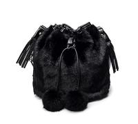 LYHYDMA plüsch handtasche Herbst Winter Frauen Schulter Tasche Leopard Plüsch Fell Haarigen Damen Umhängetasche Weiblichen Quaste Ball Totes(Black)