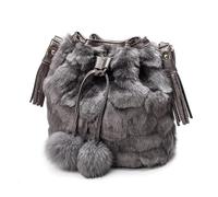LYHYDMA plüsch handtasche Herbst Winter Frauen Schulter Tasche Leopard Plüsch Fell Haarigen Damen Umhängetasche Weiblichen Quaste Ball Totes(Gray)