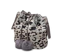 LYHYDMA plüsch handtasche Herbst Winter Frauen Schulter Tasche Leopard Plüsch Fell Haarigen Damen Umhängetasche Weiblichen Quaste Ball Totes(Gray leopard)