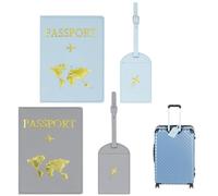 Lyivisk 2 Stück Reisepasshülle mit Kofferanhänger, Reisepasshülle, Passport Holder Reisepass Hülle, eisepasshüllen Kofferanhänger für Kreditkarten, Ausweis und Reisedokumente (Blau,grau)