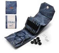 Lykke - 12,7 cm Indigo austauschbare Nadeln, Starter-Set, azurblauer Stoffbeutel