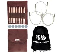 Lykke Cypra 12,7 cm Kern-Set US 3, 3, 4, 5, 6, 7, 8, 9, 10 austauschbare Rundstricknadeln für Baby, DK, Kammgarn, Kupfer, 3 Spinnschnüre, braunes Vgn Wildlederetui, Projekttasche