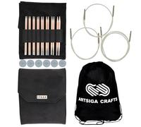 Lykke Cypra 12,7 cm Kern-Set US 3, 3, 4, 5, 6, 7, 8, 9, 10 austauschbare Rundstricknadeln für Baby, DK, Kammgarn, Kupfer, 3 Spinnschnüre, schwarzes Vgn Wildlederetui, Projekttasche