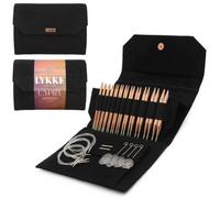 Lykke Cypra Copper 12,7 cm austauschbare Stricknadeln-Set (US 4-17) in schwarzem veganem Wildlederetui, blau, gold