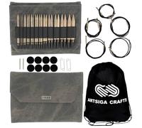 Lykke Driftwood Rundstricknadel-Set, austauschbar, Birkenholz, US-Größen 4, 5, 6, 7, 8, 9, 10, 10,5, 11, 13, 15 und 17, inklusive grauer Denim-Hülle mit großer Artsiga Crafts Tasche