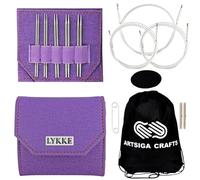 Lykke Flight 8,9 cm. Mini US Größen 0, 1, 1,5, 2, 2,5, austauschbares Rundstricknadel-Set für Spitze, Finger, Socke, Babygarn, Edelstahl, 3 Drehschnüre, violettes Etui, Projekttasche