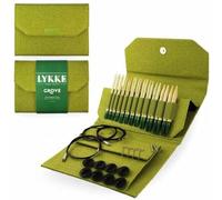 LYKKE Grove Rundstricknadel-Set, Bambus, auswechselbar, 12,7 cm Grüner Korbgeweb-Effekt