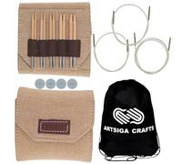 Lykke Naturale Rundstricknadeln für Sport, Baby, DK-Garn, helles Kammgarn, Birke, 3 Drehschnüre, Beige, JU-Etui, Projekttasche, 8,9 cm Kern-Set, US-Größen 3, 4, 5, 6, 7