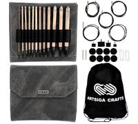 Lykke Treibholz, austauschbares Häkelnadel-Set, Birkenholz, 15 cm, US E4, F5, G6, 7, H8, I9, J10, K10.5, L11, M13, N15, P16, inklusive grauem Denim-Etui, gebündelt mit 1 Artsiga Craft-Projekt-Tasche
