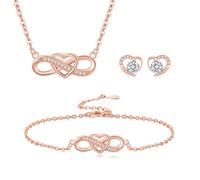 LYL.Adorer Damen Schmuckset aus Roségold - Unendlichkeitsherz Halskette, Armband & Ohrstecker Set,925 Sterling Silber Schmucksets für Frauen, Geschenkidee für Valentinstag mit Geschenkbox