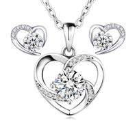 LYL.Adorer Moissanit Set | Halskette mit 1 Ct Herz & Ohrstecker | 925 Silber Rhodiniert (Weißgold) | Elegantes Geschenk für Sie
