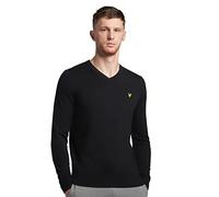Lyle & Scott Strickpullover Herren Schwarz | Casual Cotton Merino V Neck Jumper | Pullover Herren mit V-Ausschnitt aus Merinowolle und Baumwolle | XS-XXL