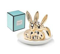 Lynagert Hasen-Ringhalter, Kaninchenring, Keramik, Schmuckhalter, Schmuckablage für Ringe, Ohrringe, Halsketten, Organizer, Hochzeits-Verlobungsringhalter (Goldene)