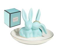 Lynagert Hasen-Ringhalter, Kaninchenring, Keramik, Schmuckhalter, Schmuckablage für Ringe, Ohrringe, Halsketten, Organizer, Hochzeits-Verlobungsringhalter (blau)