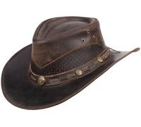Lyndon Lederhut Herren Damen - Westernhut aus Rindsleder mit Concho-Hutband - gesteppte Krone & Kinnriemen-Ösen - Cowboyhut Vintage Look - Outdoor & Festival (DE/NL/SE/PL, Alphanumerisch, L, Braun)