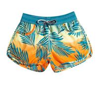 LYRIKER Badehose Damen Kurz Bade Shorts Badeshorts High Waist Schwimmhose mit Taschen Grün mit tropischen Blättern S