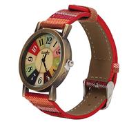 lyrlody Uhr Boho, Bohemian Style Boho Women Watch Multicolour, Knopfbatterie, Messing und PU-Leder Uhr Frauen Uhr Boho für Geburtstag Party (Rot)