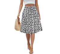 Lyrur Damenrock 2025, hohe Taille, A-Linie, Blumenmuster, Midi-Röcke, Frühling, fließend, schwingend, einfarbig, knielang, Rock mit Taschen, Schwarz, floral, Groß