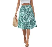 Lyrur Damenrock 2025, hohe Taille, A-Linie, Blumenmuster, Midi-Röcke, Frühling, fließend, schwingend, einfarbig, knielang, Rock mit Taschen, Grünes Blumenmuster, Klein