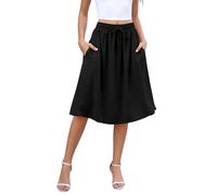 Lyrur Damenrock 2025, hohe Taille, A-Linie, Blumenmuster, Midi-Röcke, Frühling, fließend, schwingend, einfarbig, knielang, Rock mit Taschen, Schwarz, Groß