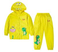 LZH Regen Set Kinder Matschhose Mit Jacke Wasserdichte Kapuzenjacke 2tlg | Wasserdichter Regenmantel Mit Cartoon-Motiv, 2-Teiliges Kapuzen-Regenset Für Kleinkinder, Elastische ärmelbündchen, Unisex