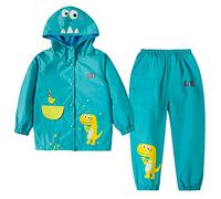 LZH Regen Set Kinder Matschhose Mit Jacke Wasserdichte Kapuzenjacke 2tlg | Wasserdichter Regenmantel Mit Cartoon-Motiv, 2-Teiliges Kapuzen-Regenset Für Kleinkinder, Elastische ärmelbündchen, Unisex