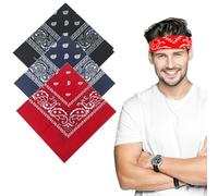 LZKHEH 3er Set Bandanas für Damen und Herren, Nickitücher als Kopftuch oder Halstuch, Unisex Bindetücher als Headwear, Haarschal in Paisley Muster (55 x 55 cm, Rot, Schwarz, Blau)