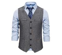 LZPCarra Anzugweste Herren Schwarz Slim Fit - Weste Business Herren, Einreihiger Freizeitweste Ärmellos Baumwolle Jacke Ohne Kragen Herrenwesten Leichte Weste V Ausschnitt Basic Männer Anzugweste