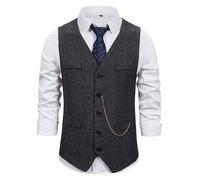 LZPCarra Anzugweste Herren Schwarz Slim Fit - Weste Business Herren, Einreihiger Freizeitweste Ärmellos Baumwolle Jacke Ohne Kragen Herrenwesten Leichte Weste V Ausschnitt Basic Männer Anzugweste