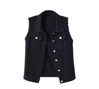 LZPCarra DAMEN Jeansweste Schwarz Nieten Punk Jeans Weste Für Große Größen Jeansjacke Ärmellos Oversized Damenwesten Leichte Sommerjacke Elegante Trachtenweste Stretch Jeansjacken Denim Jacket