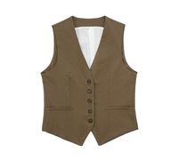 LZPCarra DAMEN Leinen Weste Beige Westen Leicht Anzugweste Einfarbig Leinenweste Mit Knopfleiste Blazer Old Money Damenwesten Ärmellose Weste Vintage Trachtenweste Leinen Blazer Ärmellose Weste