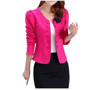 LZPCarra Kurzblazer Damen Pink | Blazer Boucle Damen | Elegant Sakko Einfarbig Übergangsjacke Kurz Blazer Langarm Cardigan Für Damen Anzüge Slim Fit Blazer Rundhals Tops Büro Boucle Blazer Kurzjacke
