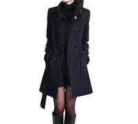 LZPCarra Kurzmantel Damen üBergang Wolle-üBergangsmantel Herbst Elegant Trenchcoat Mit GüRtel Wollmantel Zweireiher Stehkragen Jacke Pea Coat Mode Frauen Winterjacke- Wolle Jacke