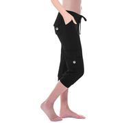 LZPCarra Leggings Mit Taschen Damen Sommer, Sportleggins Damen 3/4 Blickdicht Caprihose Sommer Stretch Knielang Jogginghose Mit Kordelzug Yogahose High Waist Relaxhose Casual Sweatpants Freizeithose