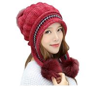 LZPCarra Merino Beanie-Merino MüTze Damen BommelmüTze-LaufmüTze Thermo-Fleece WintermüTze-StrickmüTze Mit Kunstfell Bommel-Warm GefüTterte Merino Beanie,SchlupfmüTze,Slouch Beanie,SchiebermüTze