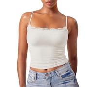 LZPCarra Spitzen Top Damen Sexy Spaghetti Top Damen Mit Spitze Blusentops Ärmellos Elegant Tanktop Stretch Unterhemd Einfarbig Oberteil Casual Spaghettiträger Yoga Top Bequeme Sommertop Y2K Sporttop