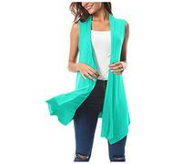 LZPCarra Weste Damen Elegant Schwarz Cardigan Damen Sommer Lang Ohne Ärmel Leichte Strickjacke Sommer Übergangsjacke Leichte Dünne Sommerjacke Unregelmäßige Mantel Casual Feinstrickjacke Bluse