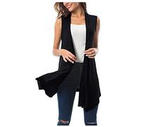 LZPCarra Weste Damen Elegant Schwarz Cardigan Damen Sommer Lang Ohne Ärmel Leichte Strickjacke Sommer Übergangsjacke Leichte Dünne Sommerjacke Unregelmäßige Mantel Casual Feinstrickjacke Bluse