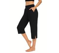 LZPCarra Yogahose Damen 3/4 Mit Taschen, Jogginghose Damen High Waist Baggy Freizeithose Sommer Leicht Sweatpants Mit Schlitz Sommerhose Einfarbig Sporthose Mit Taschen Sweathose Bequeme Caprihose