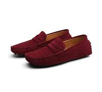 LZQpearl Penny Loafer Für Herren, Flache Schuhe Aus Wildleder, Modische Herrenschuhe, Slip on Boat Deck, Lässige Mokassin-Hausschuhe Für Unisex-Erwachsene Und Jugendliche (Wine Red,46)
