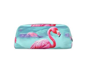 LZQPOEAS Federmäppchen, Leder, Motiv: pinke Flamingos, Reise-Make-up-Tasche, Reißverschluss, Organizer-Tasche für Damen und Herren, silber, One Size, Sportlich