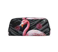LZQPOEAS Federmäppchen mit Flamingo-Muster, Leder, für Reisen, Make-up, Reißverschluss, für Damen und Herren, Rosa, silber, One Size, Sportlich