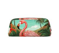 LZQPOEAS Federmäppchen mit tropischem Flamingo, Leder, für Reisen, Make-up-Tasche, Reißverschluss, Organizer-Tasche für Damen und Herren, Silber, One Size, Sportlich