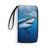 LZQPOEAS Ocean Sea Animal Shark Clutch, kleine exquisite PU Leder lange Geldbörse Geschenk für Freunde, Reißverschluss Münzfach mit Muster, Handgelenktasche für den täglichen Gebrauch