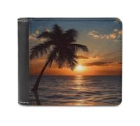 LZQPOEAS Sunset Palm Tree Ocean Wallet Extra Capacity Slim Bifold Wallet with Multiple Card Slots Men's Leather Wallets Travel Billfold