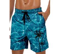 Lzzidou Herren-Badehose, 22,9 cm Schrittlänge, hawaiianische Badeanzüge, Netzfutter, Strandshorts mit Taschen, See Blaue Palme, S