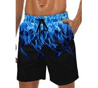 Lzzidou Herren-Badehose, 22,9 cm Schrittlänge, hawaiianische Badeanzüge, Netzfutter, Strandshorts mit Taschen, Schwarz-Blaue Flamme, M