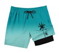 Lzzidou Herren-Badehose mit Kompressionsfutter, 17,8 cm Schrittlänge, Boardshorts, Badeanzug mit Reißverschlusstaschen, Türkis/Ausflug, einfarbig (Getaway Solids), X-Large