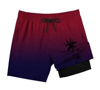 Lzzidou Herren-Badehose mit Kompressionsfutter, 17,8 cm Schrittlänge, Boardshorts, Badeanzug mit Reißverschlusstaschen, Rot / Violett, X-Large